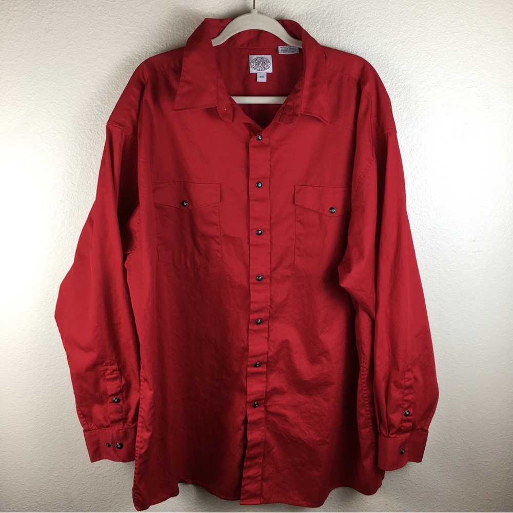 Gibson Trading Co Men's Red Long Sleeve Pearl Snap 100% Cotton Western Shirt XXL